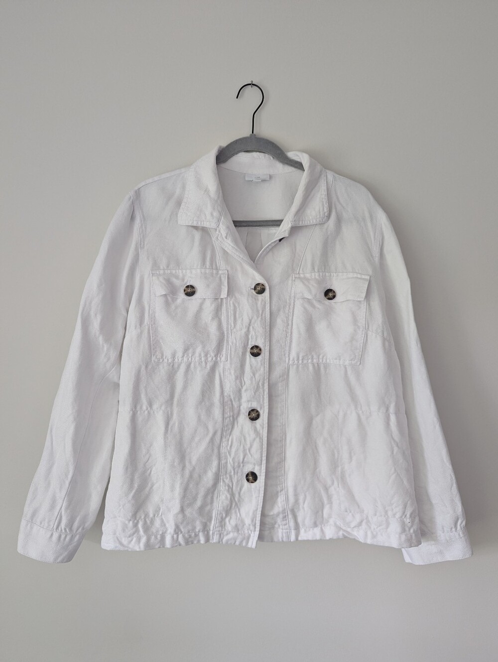 J. Jill Blazer Jacket Long Sleeve Button Up White Linen Rayon Pockets